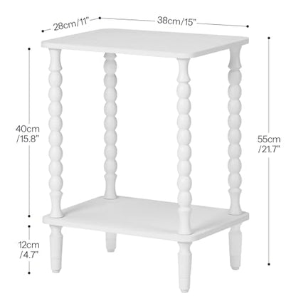 HOOBRO End Table, 2-Tier Small Side Table with Spindle Legs, Nightstand with Storage Shelves, Sofa Side Table, for Small Space, Living Room, Bedroom, White WT189BZ01 - color: White