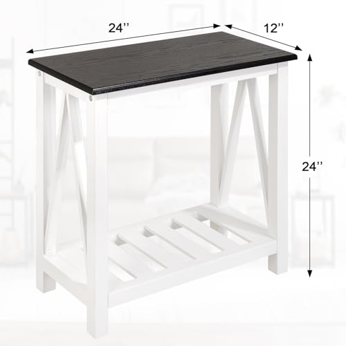 Farmhouse End Side Table Wood Frame Narrow Side Table with Shelves Black White Rectangular Night Stand Sofa Table for Couch, Small Spaces, Living Room, Bedroom - color: Black&white
