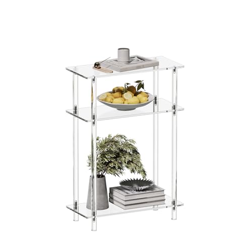 HMYHUM Acrylic Narrow Side Table for Small Spaces, 7" Wide Skinny Nightstand/Bedside Table for Bedroom, Slim Small End Table, 3 Tier, 15.7" L x 22.9" H, Clear
