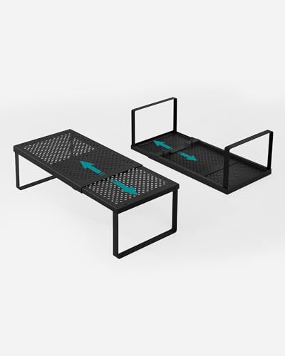 SONGMICS Spice Rack, Expandable Kitchen Countertop Shelf, Small Cupboard Organizer, Metal, Space-Saving Tabletop Shelf, Matte Black UKCS007B01 - color: Matte Black, size: Set of 1