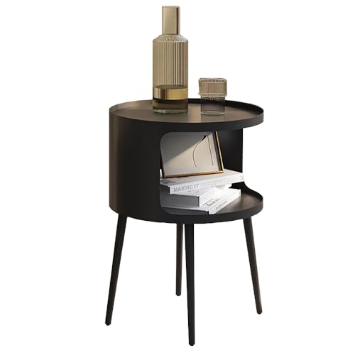 ZHBHHYZ Modern Round Side Table with Open Storage, Metal Nightstand End Table, Bedside Table for Living Room and Bedroom, Matte Black - color: Black-round