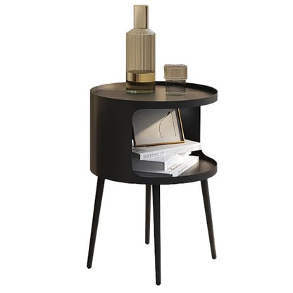 ZHBHHYZ Modern Round Side Table with Open Storage, Metal Nightstand End Table, Bedside Table for Living Room and Bedroom, Matte Black - color: Black-round
