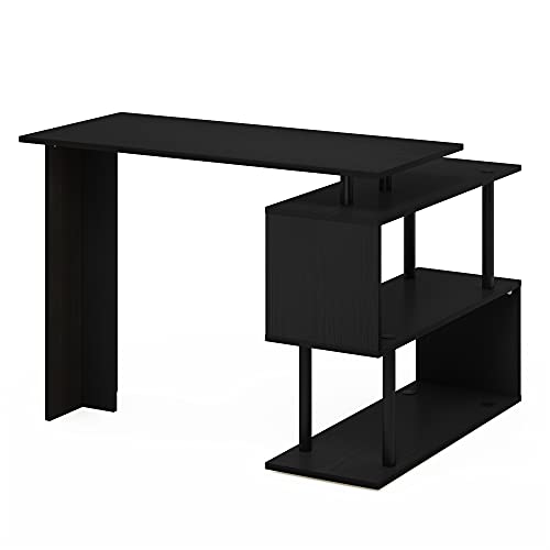 Furinno Moore L-Shape Computer Desk with 3-Tier Shelves, Americano - color: Americano/Black, style: 3-Tier Shelves Desk