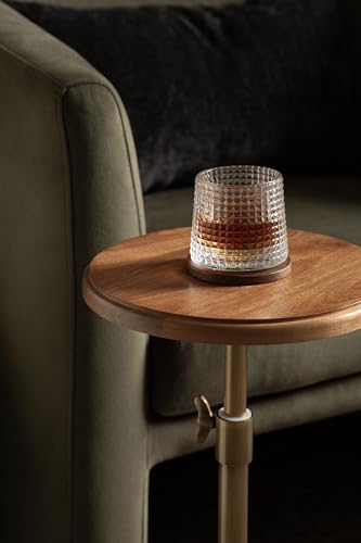 Kate and Laurel Engles Modern Adjustable-Height Pedestal Drink Table, 10 x 10 x 30, Walnut Brown and Brass, Mid-Century Round Indoor Metal Plant Stand with Solid Wood Tabletop