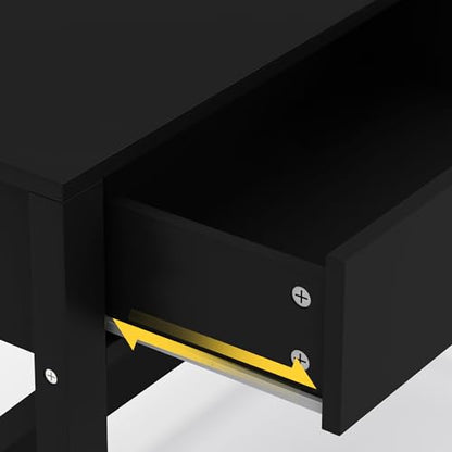 WiberWi Home Office Desk with Drawers, Modern Writing Computer Desk for Bedroom, Small Makeup Vanity Table Study Table for Home Office,Black - color: Black