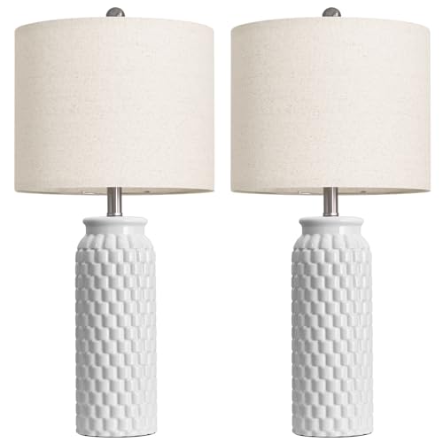 USumkky 27" Ceramic Table Lamps Set of 2 - Modern Farmhouse & Boho Style, Bedside Nightstand Lamps for Bedroom, Living Room End Table Lamps, Small Desk Lamp(White) - color: 27" White-2 Pack