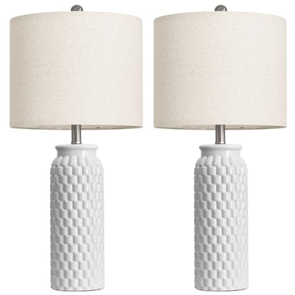 USumkky 27" Ceramic Table Lamps Set of 2 - Modern Farmhouse & Boho Style, Bedside Nightstand Lamps for Bedroom, Living Room End Table Lamps, Small Desk Lamp(White) - color: 27" White-2 Pack