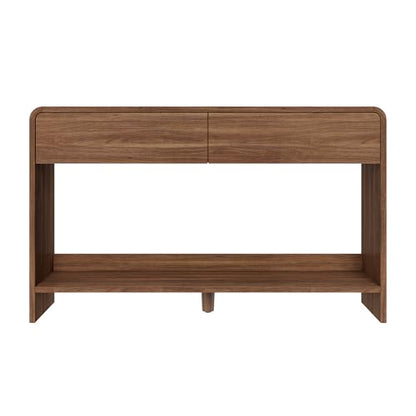 AMERLIFE 45" Modern Entryway Console Table with 2 Storage Drawers | Open Bottom Shelf, Wood Grain Finish, Rounded Edges, Long Sofa Table, Behind Couch, Hallway, Foyer, Living Room, Brown - color: Brown - Flat Panel, size: 45"