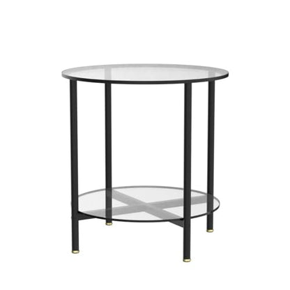 Tempered Glass End Table: 2-Tier Round Nightstand 20 inch High Grey | Circle Side Table 4 Legs Home Decor for Living Room Bedroom - size: Height - 20 inch