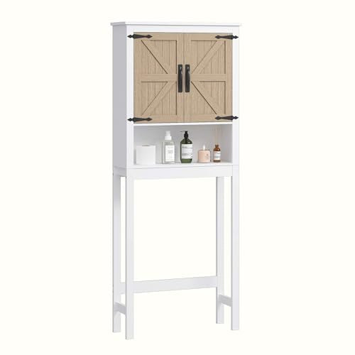 Spirich Over The Toilet Storage Cabinet, Farmhouse Over Toilet Bathroom Organizer with Wood Grain Barn Doors and Adjustable Shelves - style: Grain Barn Door