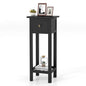 Giantex Narrow End Table with Drawer, Tall Acacia Wood Side Table with Bottom Shelf, Modern Bedside Tables, 2-Tier Nightstand for Small Spaces Bedroom Living Room, No Assemble Required, Black - color: Black