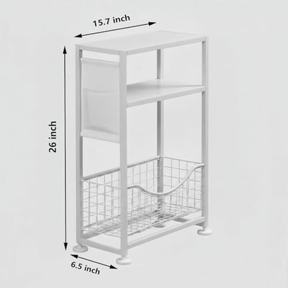 Skinny Side Table with Storage, 3 Tier Slim Side Tables for Small Spaces, Skinny End Table Narrow Bedside Table Narrow Side Table for Living Room, Bedroom - color: White