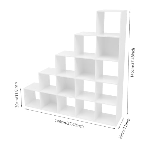 5-Tier Stepped Bookshelf, 15 Cube Storage Organizer Floor Standing Storage Shelf Modern Open Bookshelf for Home and Office (White) - size: 15 Cube L-Shaped