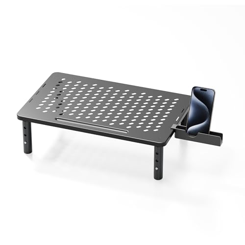 Computer Monitor Stand Riser for Desk, 3 Height Adjustable PC Laptop TV Desktop Monitor Stand Shelf, Metal Printer Table with Phone Holder, Stand Riser for Desk, Office Desk Organizers and Accessories, 1 Pack - color: Basic, size: 1 Pack