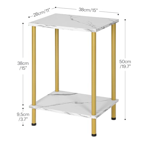 HOOBRO End Tables Set of 2, Small Side Table, Nightstand with 2-Layer Storage Shelves, Sofa Table for Small Spaces, Living Room, Bedroom, Stable Frame, Easy Assembly, Gold and Marble DM09BZP201 - color: Marble + Gold