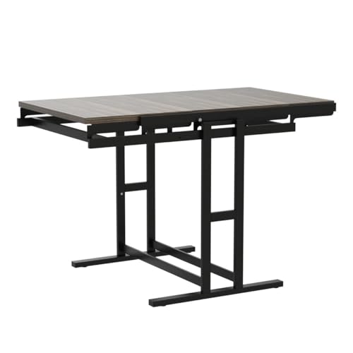 Space Saving Convertible Shelf Table, Multipurpose Converting Kitchen Dining Table to Shelf, Wood and Metal Convertible 2 in 1 Bookshelf to Dining Table