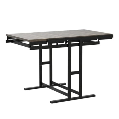 Space Saving Convertible Shelf Table, Multipurpose Converting Kitchen Dining Table to Shelf, Wood and Metal Convertible 2 in 1 Bookshelf to Dining Table