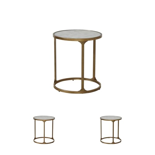 Signature Design by Ashley Korajane Transitional Metal End Table with Tempered Glass Top, Metallic - color: Antique Gold
