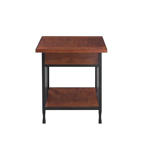 Leick Home Ironcraft End Table, Solid Wood, 1 Storage Drawer, Bottom Display Shelf, Mission Oak, Black Steel Base, Easy Assembly, 22 in W x 24 in H x 24 in D, 11207 - color: Mission Oak