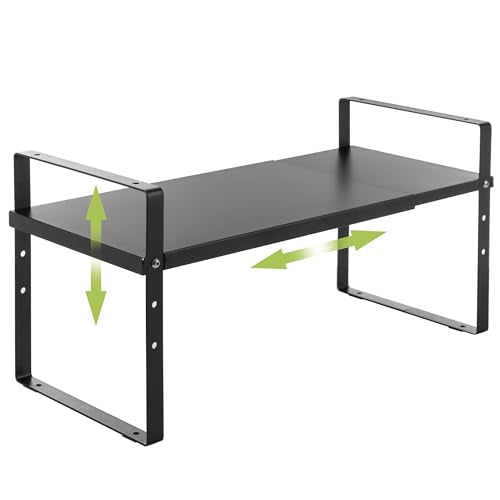 Across-Star Expandable Cabinet Shelf Organizer Rack, Stackable Kitchen Counter Storage Shelves Stand, Adjustable Height Pantry Shelf Spice Rack (Black, 1 Pack) - color: Black-1 Pack, size: 7.87''D*13-20''W*8.27''H
