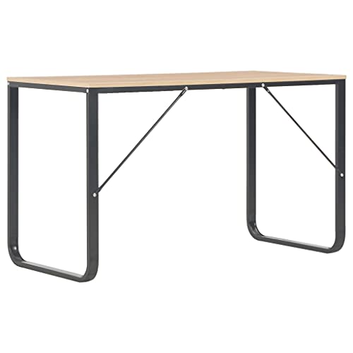 vidaXL Computer Desk, Office Table with Metal Frame, Writing Desk for Bedroom Living Room, Monitor Standing Desk, Industrial Style, Black and Oak