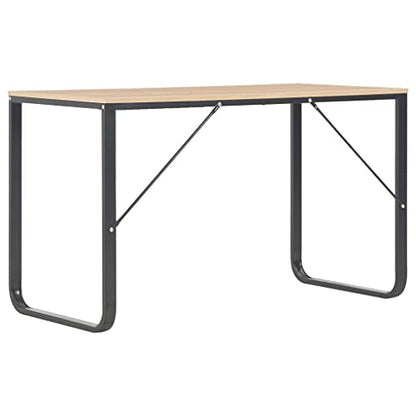 vidaXL Computer Desk, Office Table with Metal Frame, Writing Desk for Bedroom Living Room, Monitor Standing Desk, Industrial Style, Black and Oak