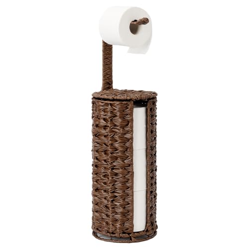 GRANNY SAYS Wicker Freestanding Toilet Paper Holder Stand with Storage, Modern Covered Toilet Paper Stand for 4 Rolls with Shelf for Wet Wipes, Tissue Holder for Bathroom Decor and RV, Brown - color: Brown, size: 6¾"D(For 4 Roll)