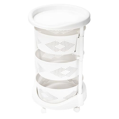 3-Tier Adjustable Kitchen Storage Rack,3 Layer Rotating Vegetable Organizer with Lockable Casters,Multi-Layers Rotatable Baskets for Kitchen Bathroom Living Room,White - size: 3-Tier