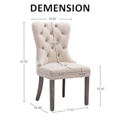 KCC Velvet Dining Chairs Set of 2, Upholstered High-end Tufted Dining Room Chair with Nailhead Back Ring Pull Trim Solid Wood Legs, Nikki Collection Modern Style for Kitchen, Beige - color: Beige, size: Set of 2