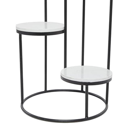 Deco 79 Marble Indoor Plantstand 4 Tier Plant Shelf with Black Base, Plant Stand 17" x 17" x 31", White - color: White, size: Plant Stand 17" x 17" x 31"