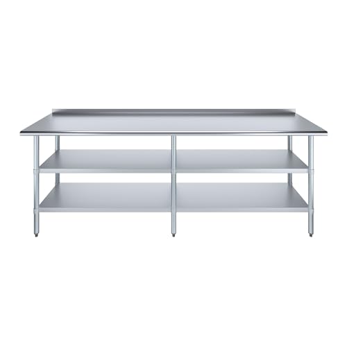 AmGood Stainless Steel Work Table with 1.5" Backsplash and 2 Shelves | Metal Kitchen Food Prep Table | NSF (96" Long x 24" Deep) - size: 96" Long x 24" Deep