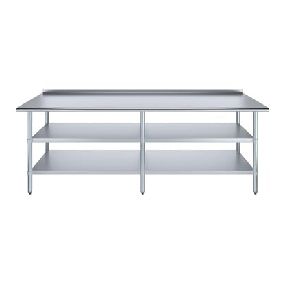 AmGood Stainless Steel Work Table with 1.5" Backsplash and 2 Shelves | Metal Kitchen Food Prep Table | NSF (96" Long x 24" Deep) - size: 96" Long x 24" Deep