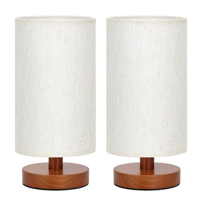 Fenmzee Small Lamps Set of 2 - Inline Control, Bedside Table Lamp for Bedroom with 3000K A15 LED Blub, Easy Assembly (Cream Shade - Walnut Base Set of 2, 9" Inline Control) - color: Cream Shade - Walnut Base set of 2