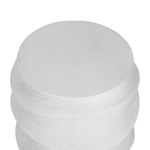 White Textured Wave Drum Side Table, Indoor Outdoor Round Accent End Table, Modern Sculptural Garden Stool Plant Stand for Patio Living Room Bedroom Entryway