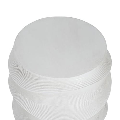 White Textured Wave Drum Side Table, Indoor Outdoor Round Accent End Table, Modern Sculptural Garden Stool Plant Stand for Patio Living Room Bedroom Entryway