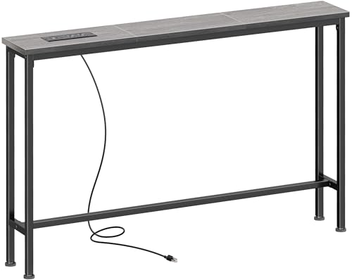 SUPERJARE 5.7 Inch Console Table with Outlet, Sofa Table, Behind Couch Table, 5.7 x 39.4 x 29.7 Inches, Metal Frame, Charging Station, Charcoal Gray - color: Charcoal Gray, size: 5.7''D x 39.4''W x 29.7''H