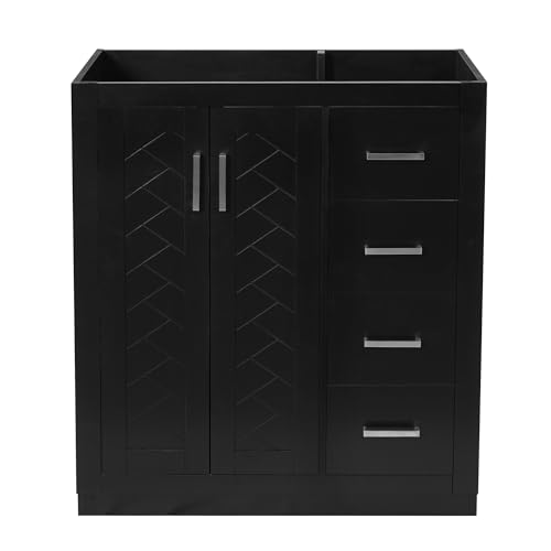 30 Inch Black Bathroom Vanity Without Sink,Bathroom Vanity Base Cabinet | with Herringbone Pattern Soft Closing Doors,3 Right Drawers,Solid Wood Frame,Floor-Standing with Toe-Kick - color: Black, size: 30 Inch Base Only(Right Drawers)