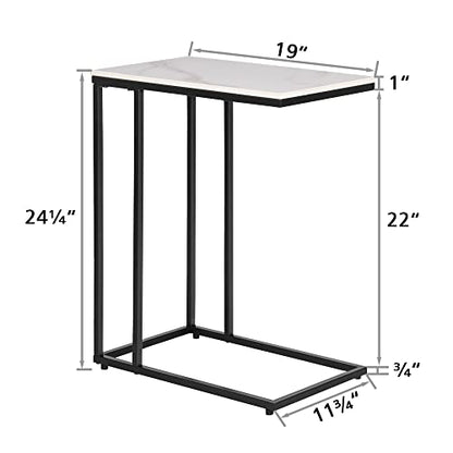 Rectangle Faux Marble Top C Table End Table for Sofa Couch and Bed Black - color: Black