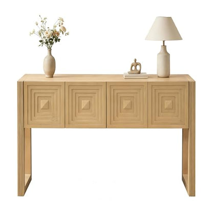 LKTART 55" Carved Console Table with 3 Soft-Close Drawers, Entryway Sofa Table with Fluted Leg,Solid Wood Accent Table for Living Room Hallway,Light Brown - color: Light Brown