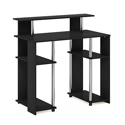 Furinno Jaya Simple Design Computer Writing Desk, Americano/Stainless Steel, 20.3 (D) x 35.6(W) x 35.7 (H) inches. | Raised Hutch and Open Shelf, Simple Design Computer Writing Desk, Office Desk for Home Office, Bedroom - color: Americano/Stainless Steel