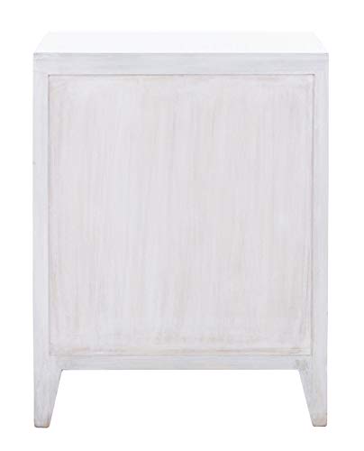 SAFAVIEH Furniture - Thea 1-Door Carved Nightstand - White Washed - Mango Wood - Artisan Global Design - Ideal for Bedroom, 20"W x 14"D x 26"H - Fully Assembled (NST5300C) - color: White Washed
