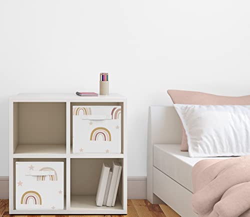 Sweet Jojo Designs Boho Rainbow Foldable Fabric Storage Cube Bins Boxes Organizer Toys Kid Baby Children - Set of 2 - Blush Pink Dusty Rose Gold Yellow Mauve Taupe Beige Bohemian Stars Sun Celestial - color: Boho Rainbow