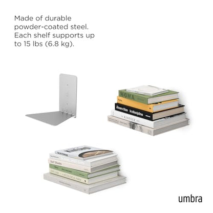 Umbra Conceal, Sturdy Metal Floating Bookshelf for Wall, Silver, Small, Set of 3 - size: Set of 3, Small