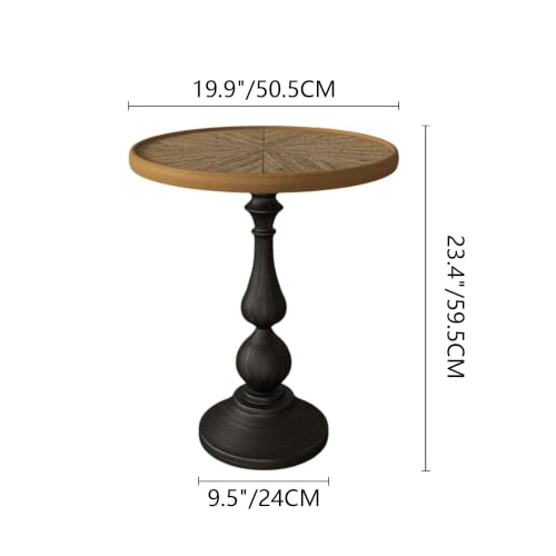 vistavie 23" Retro Round End Table French Country Wood Metal Pedestal | Durable Metal Legs, Raised Rim Design, Distinctive Aged Finish, Living Room Easy Assembly - color: Nature Set of 1
