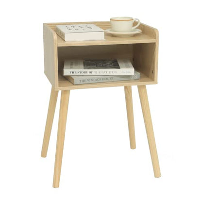 MaxSmeo Nightstand, Mid Century Modern Side Table Bedroom with Storage, Small End Bedside Table with Solid Wood Legs for Living Room, Office Small Spaces (Natural) - color: Natural