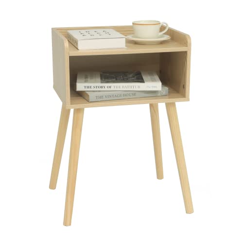 MaxSmeo Nightstand, Mid Century Modern Side Table Bedroom with Storage, Small End Bedside Table with Solid Wood Legs for Living Room, Office Small Spaces (Natural) - color: Natural