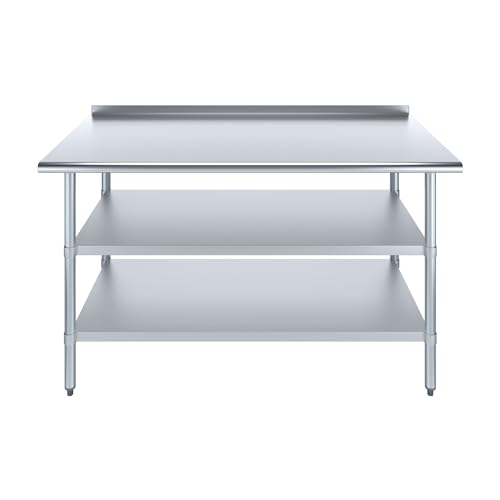 AmGood Stainless Steel Work Table with 1.5" Backsplash and 2 Shelves | Metal Kitchen Food Prep Table | NSF (60" Long x 30" Deep) - size: 60" Long x 30" Deep