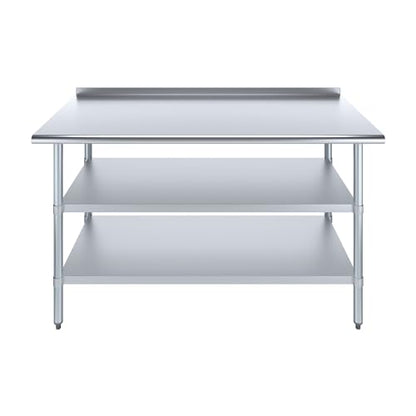AmGood Stainless Steel Work Table with 1.5" Backsplash and 2 Shelves | Metal Kitchen Food Prep Table | NSF (60" Long x 30" Deep) - size: 60" Long x 30" Deep