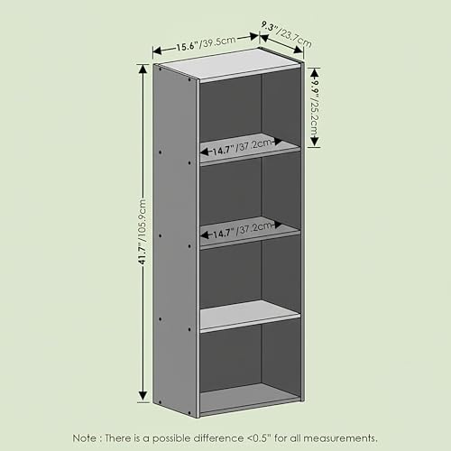 Hagen 4-Tier Open Shelf Bookcase, Bookshelf, for Living Room and Home Office, Black Oak - color: Black Oak, size: 9.3 (D) x 15.6 (W) x 41.7 (H) inches.