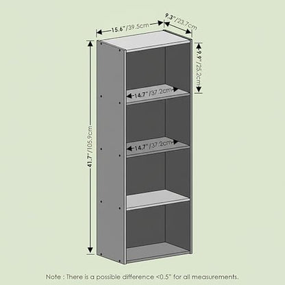 Hagen 4-Tier Open Shelf Bookcase, Bookshelf, for Living Room and Home Office, Black Oak - color: Black Oak, size: 9.3 (D) x 15.6 (W) x 41.7 (H) inches.